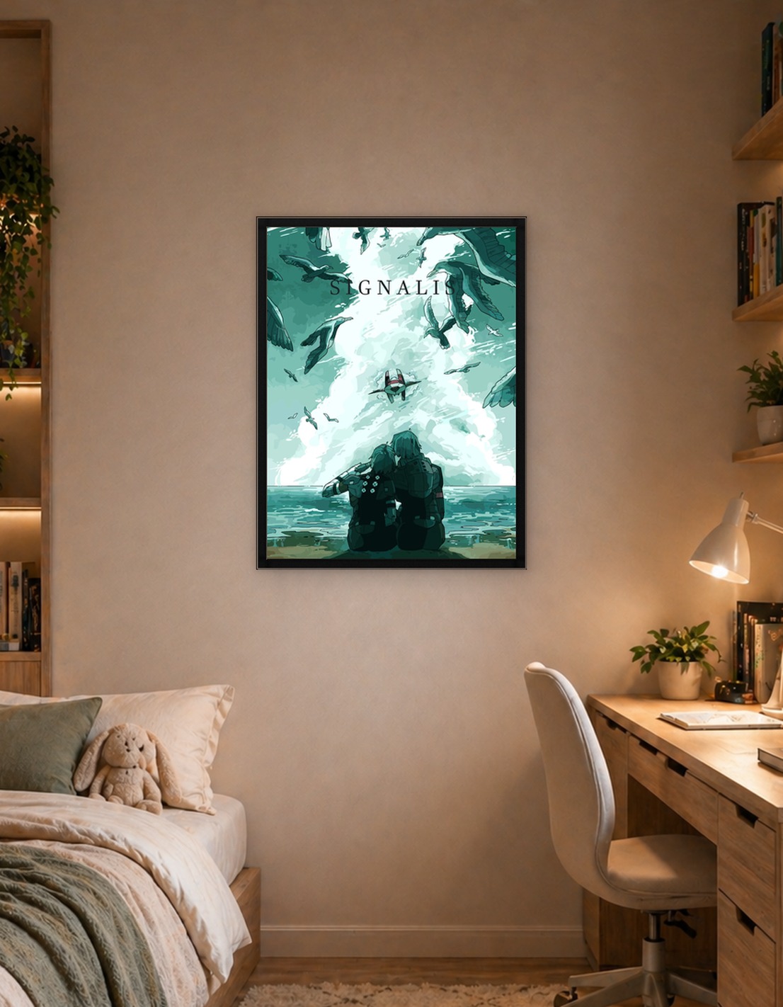Signalis Poster with Seagulls and Spaceship