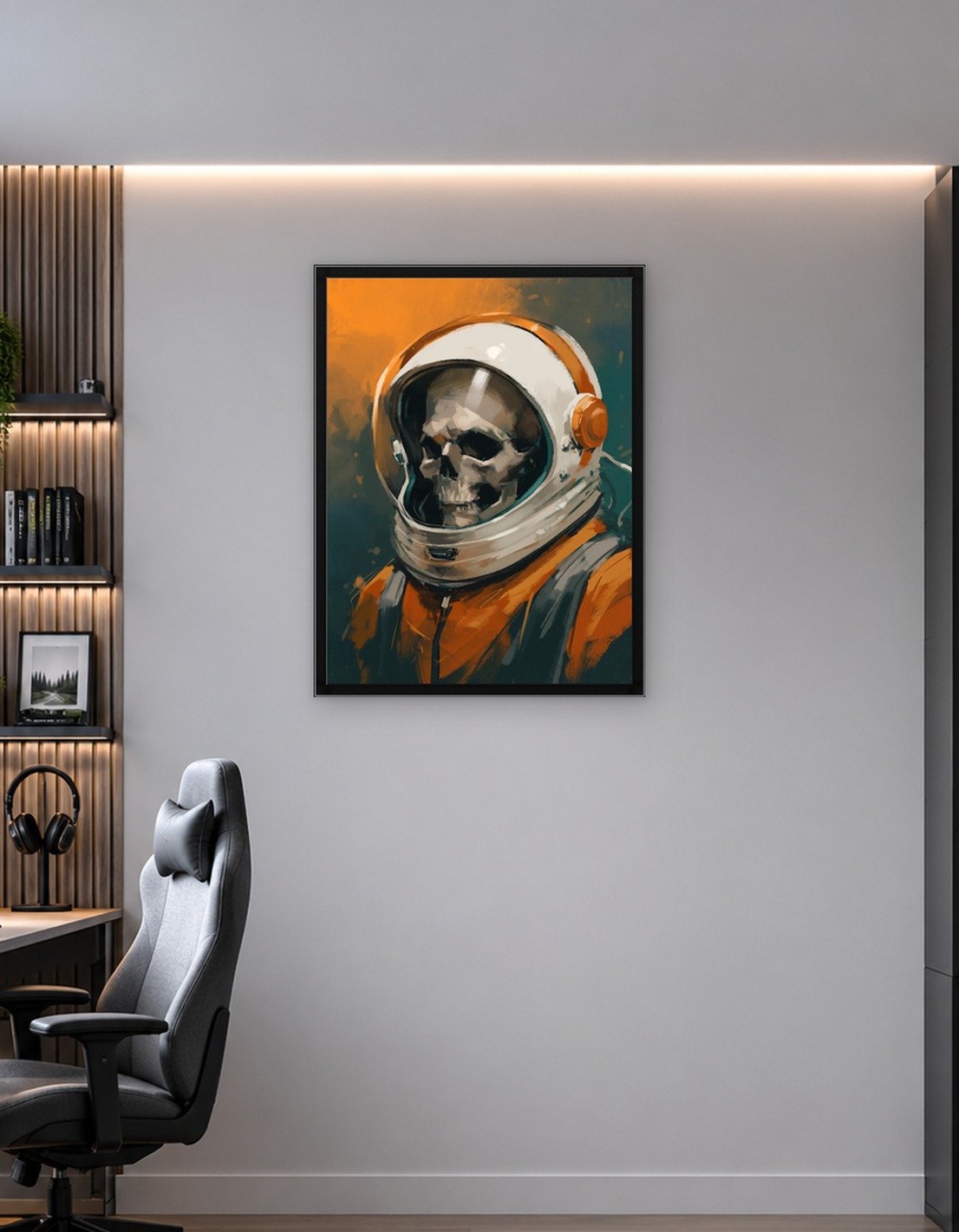 Skeleton Astronaut in Orange Suit