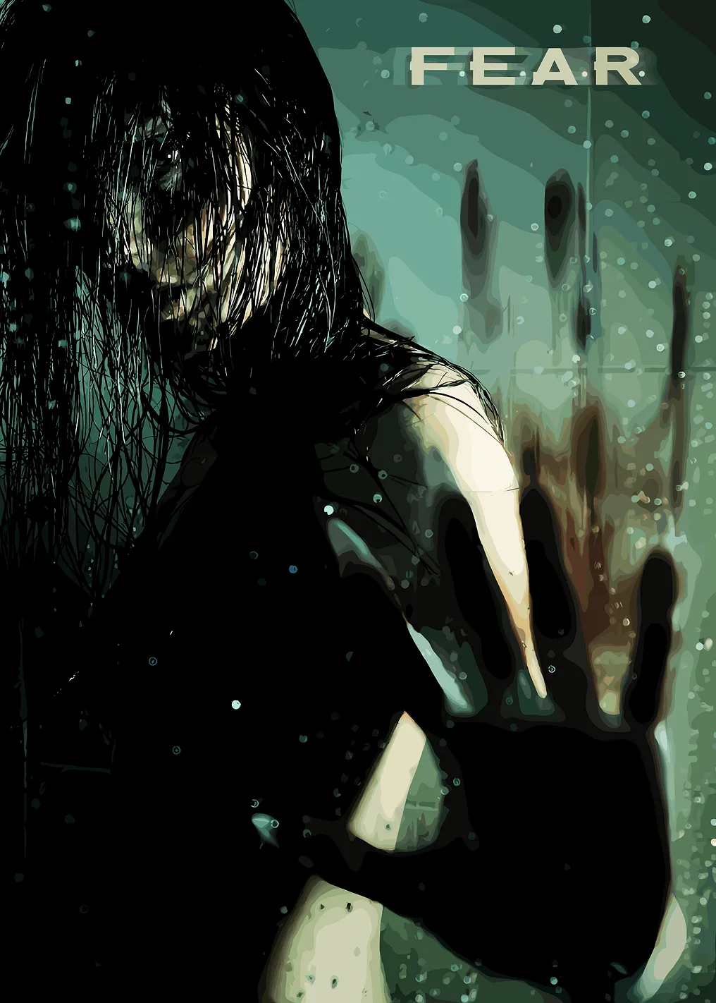 Scary Woman Behind Wet Glass