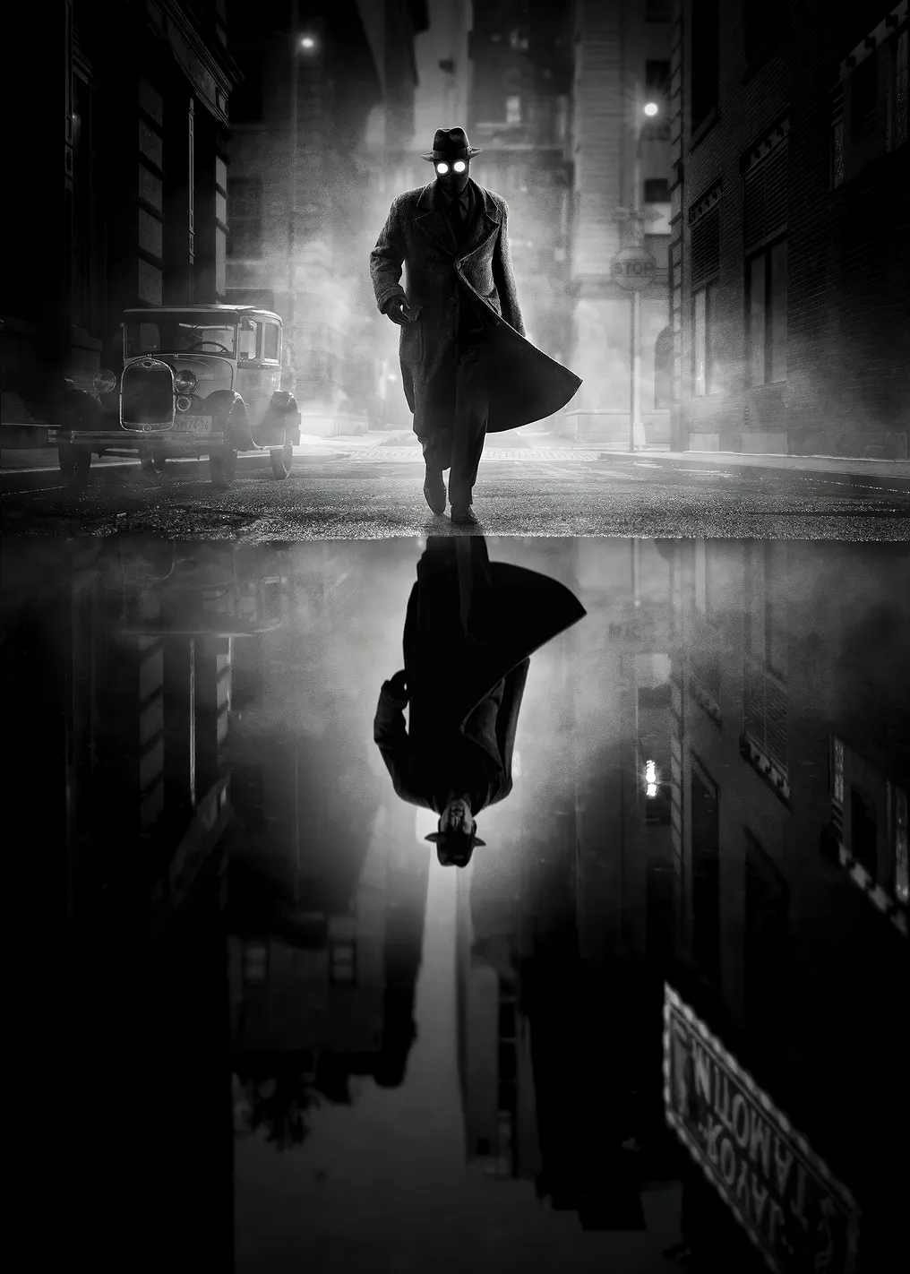 Mysterious Figure in Rainy City