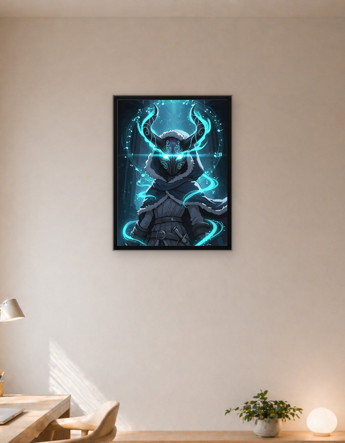 Mysterious Masked Figure with Glowing Eyes