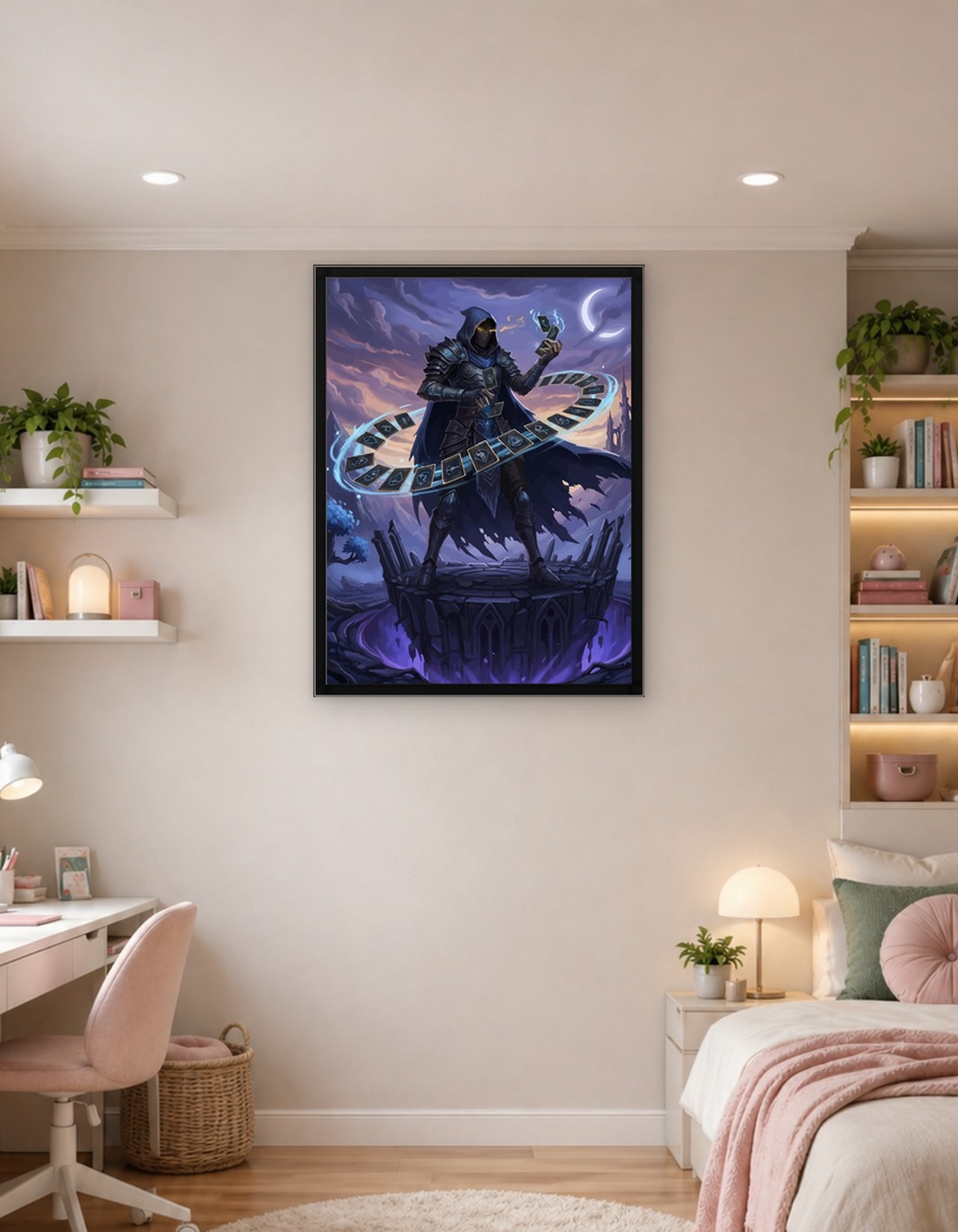 Mysterious Card Mage in a Fantasy Landscape