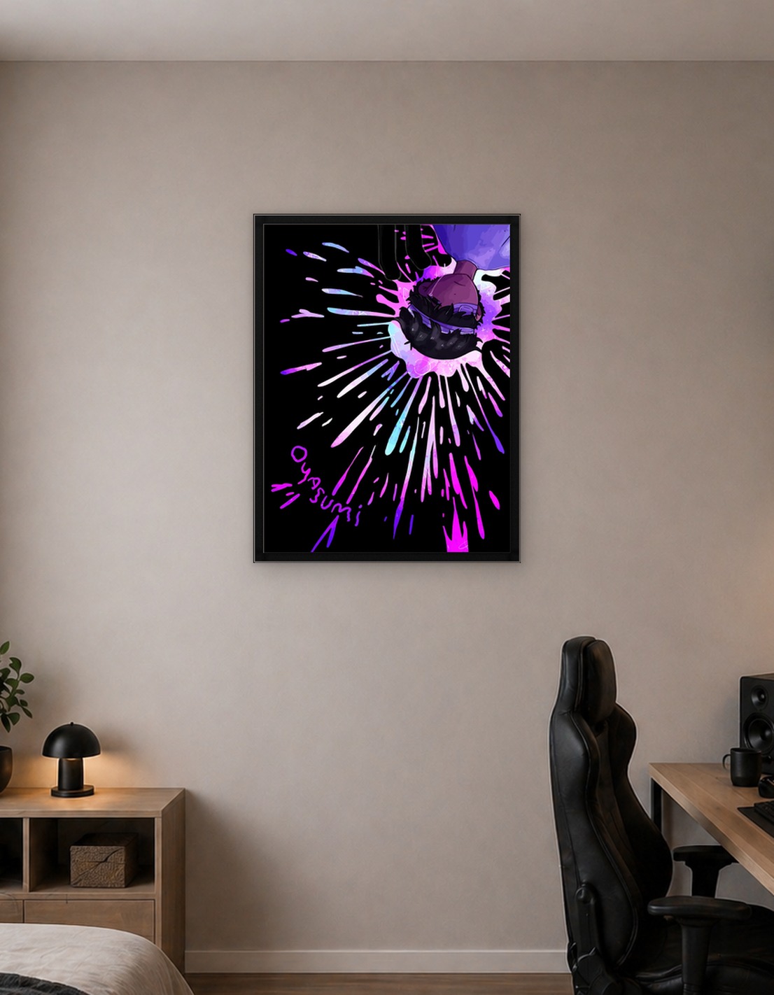 Oyasumi Text Art with Splatter