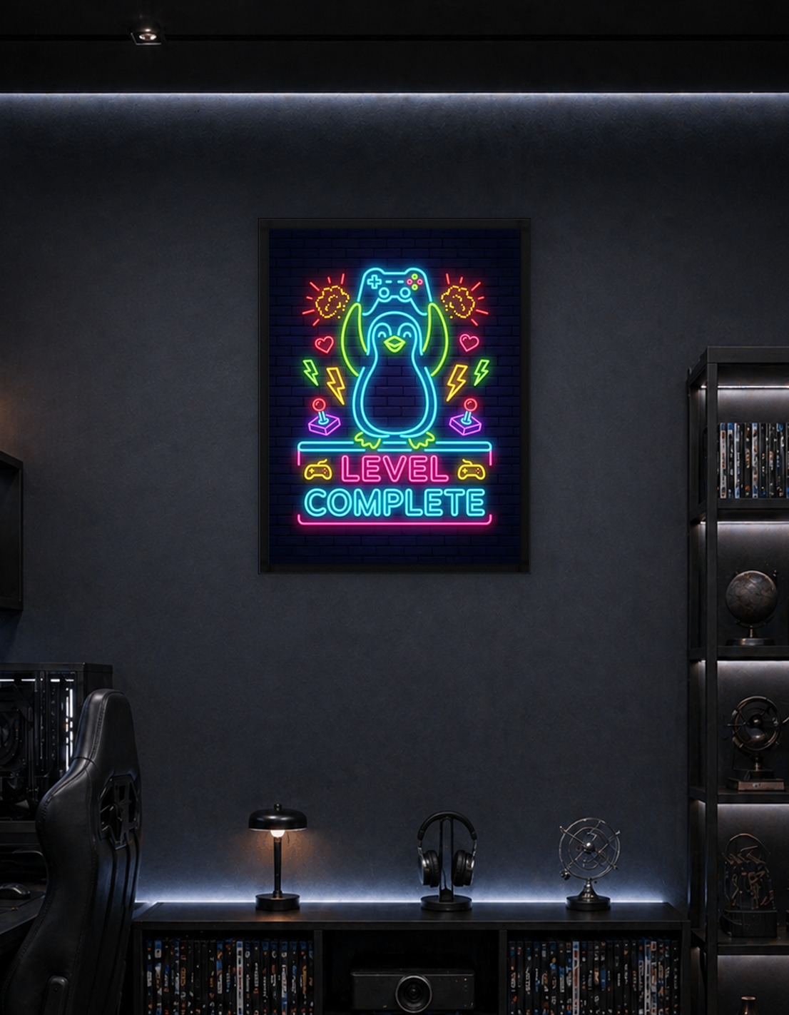 Level Complete Neon Penguin Gamer