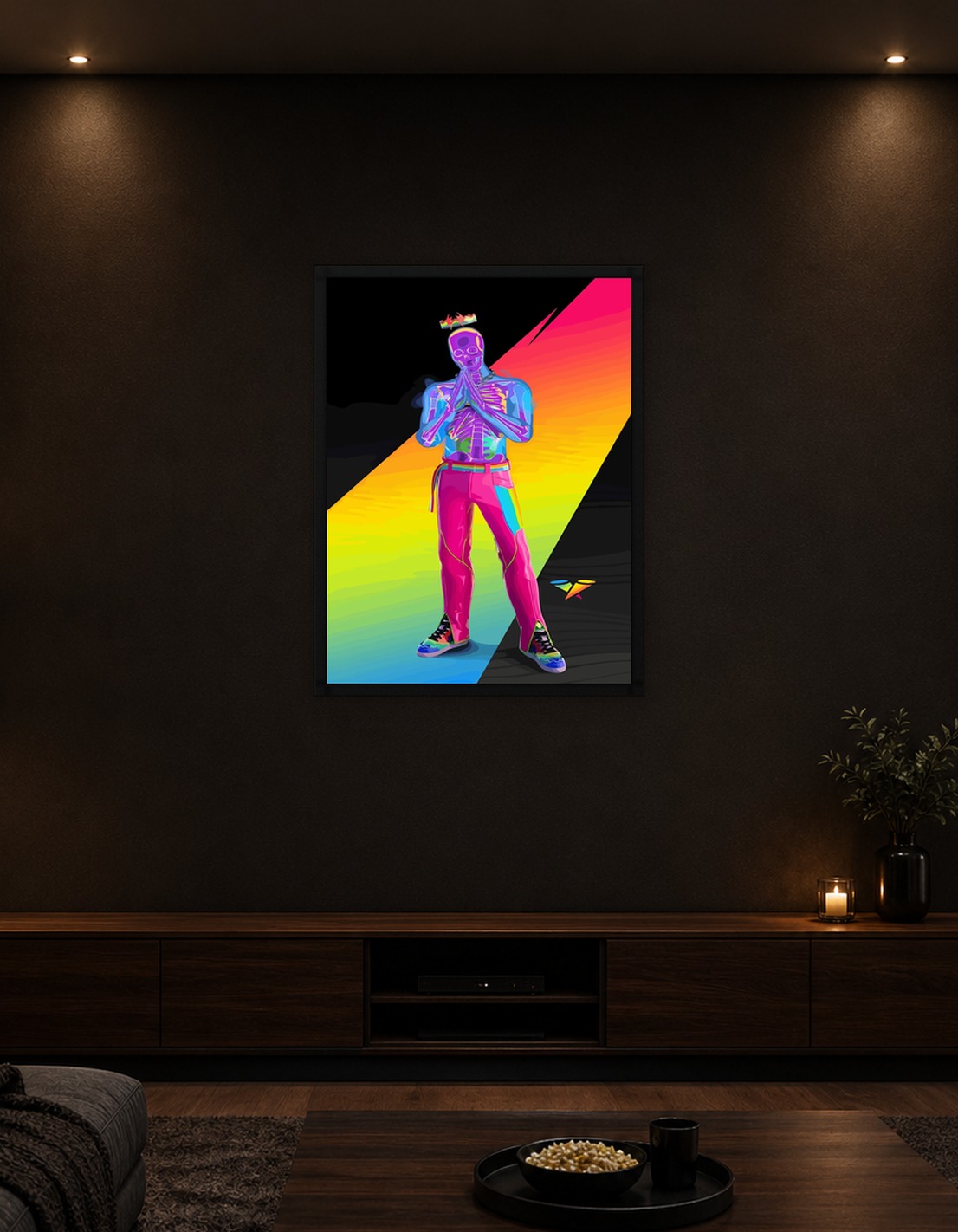 Skeleton figure in vibrant colors