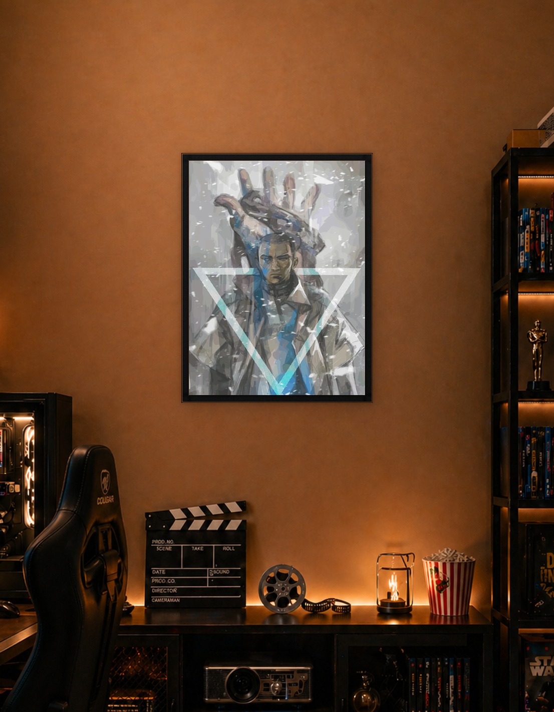 Man in Snow with Geometric Overlay