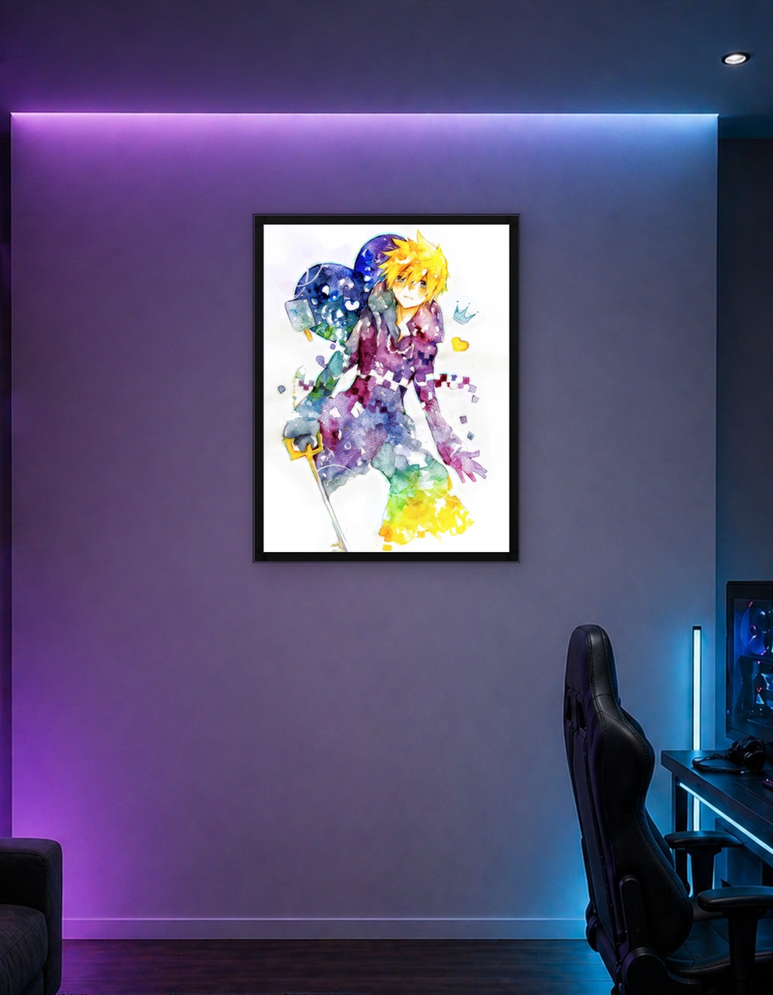 Watercolor Anime Character with Keyblade