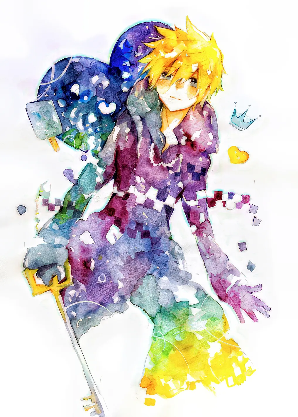 Watercolor Anime Character with Keyblade