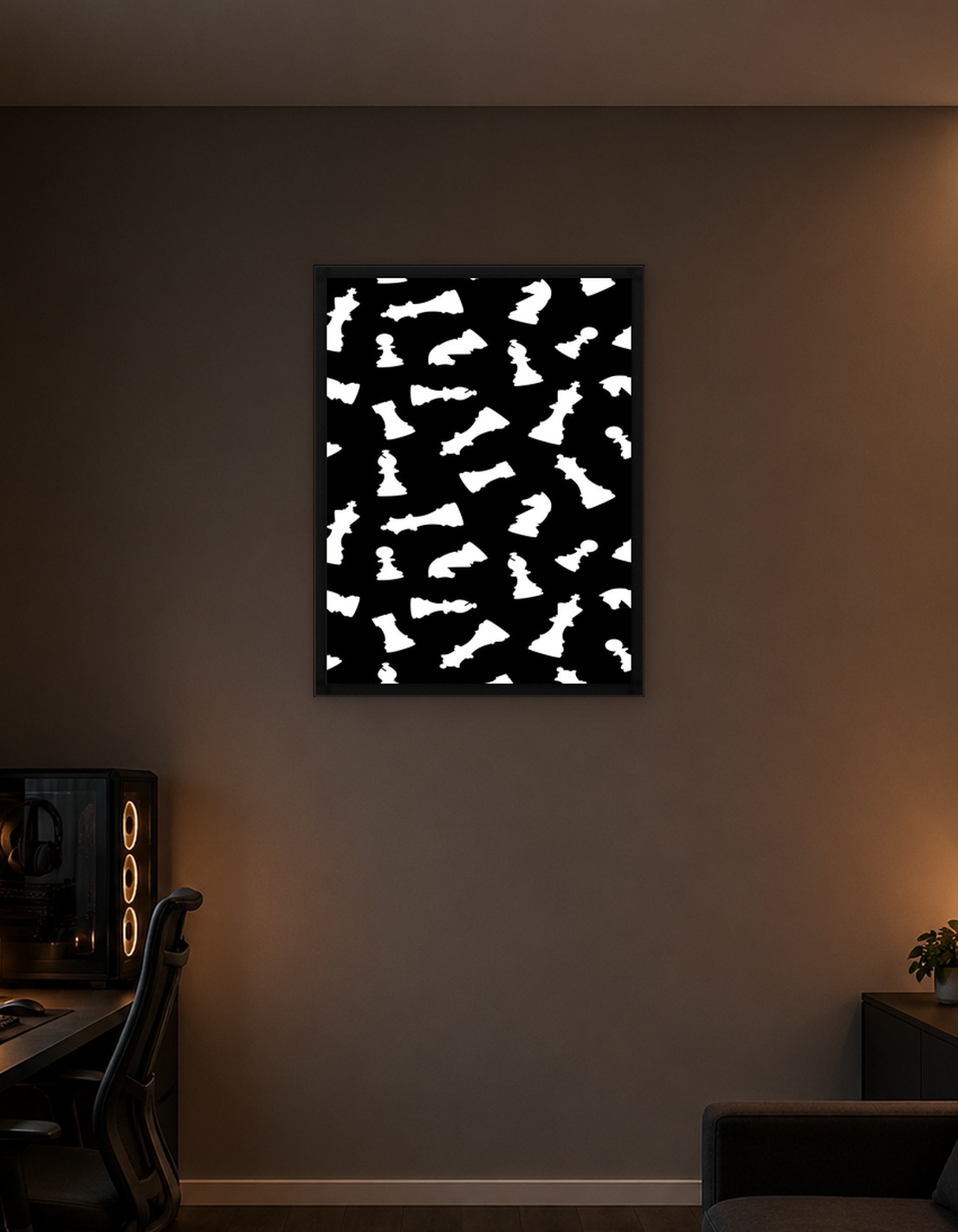 White Chess Pieces on Black Background
