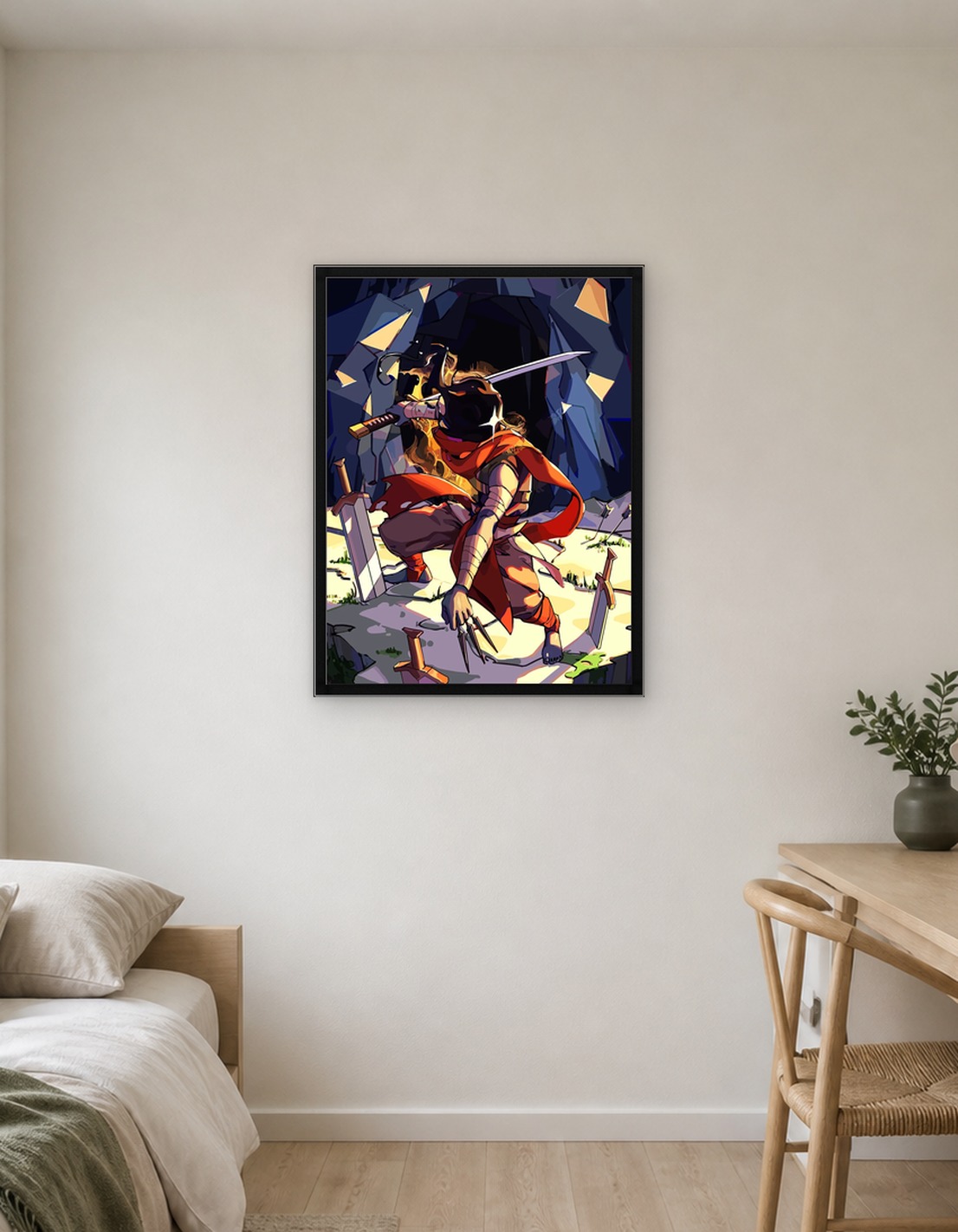 Warrior in Cave with Swords