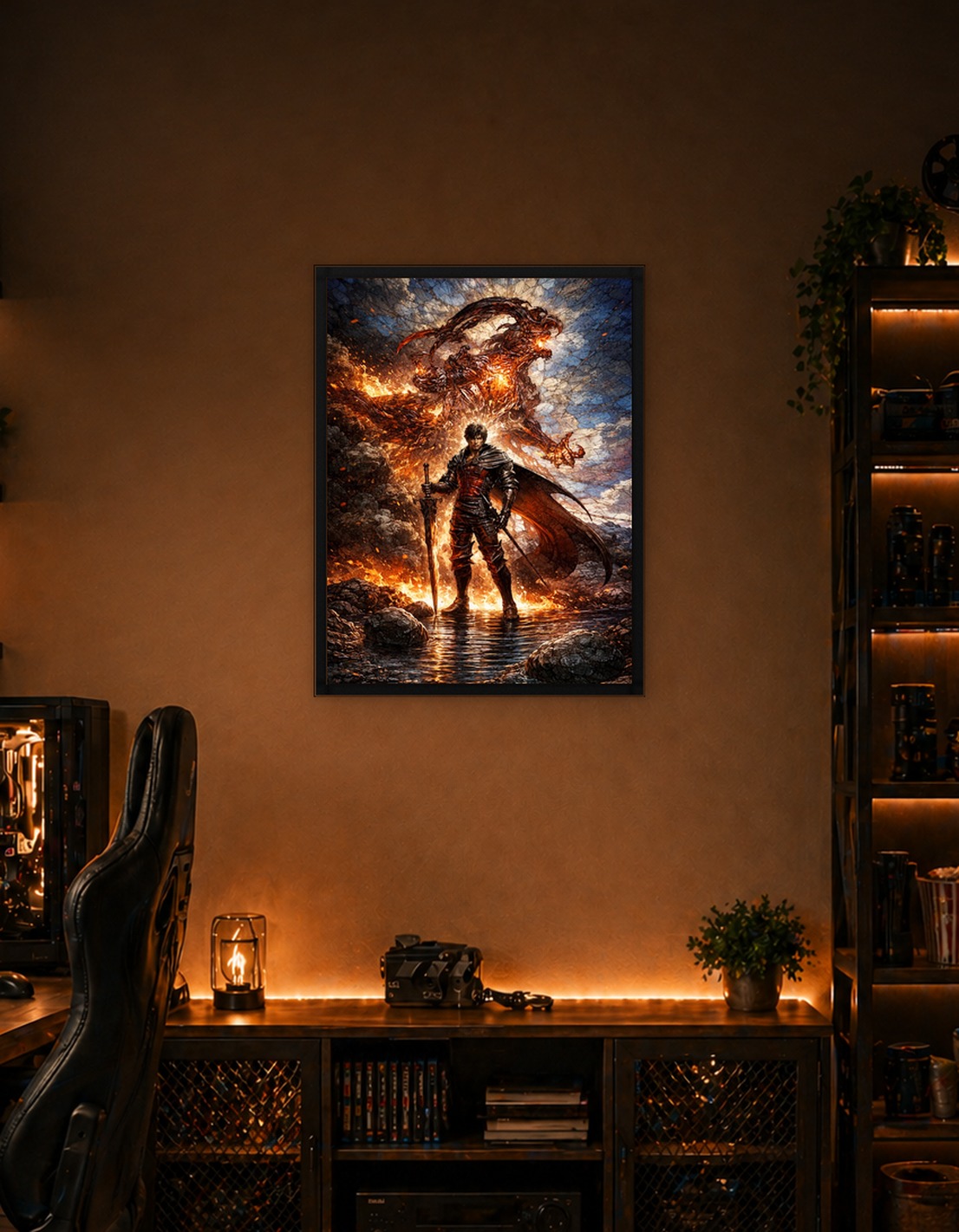 Warrior Facing Fiery Dragon