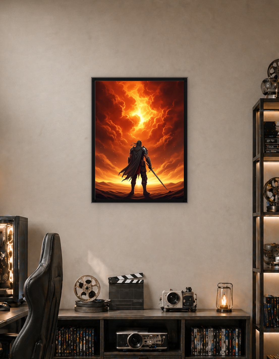 Warrior Facing Fiery Sky