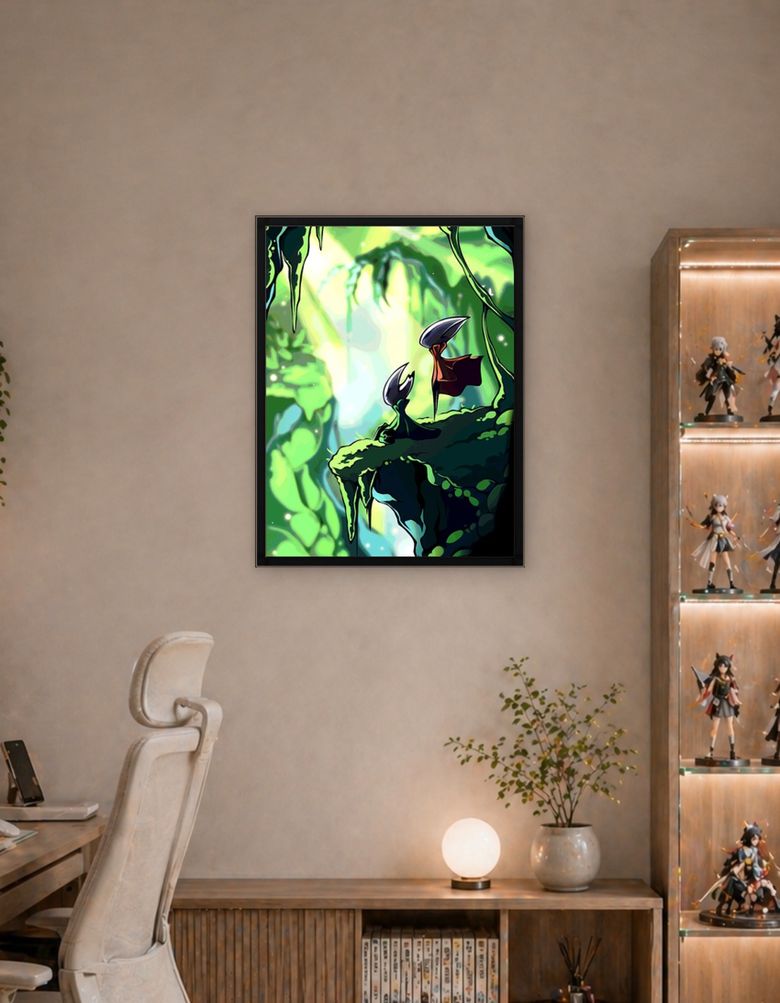 Two characters in a lush green environment