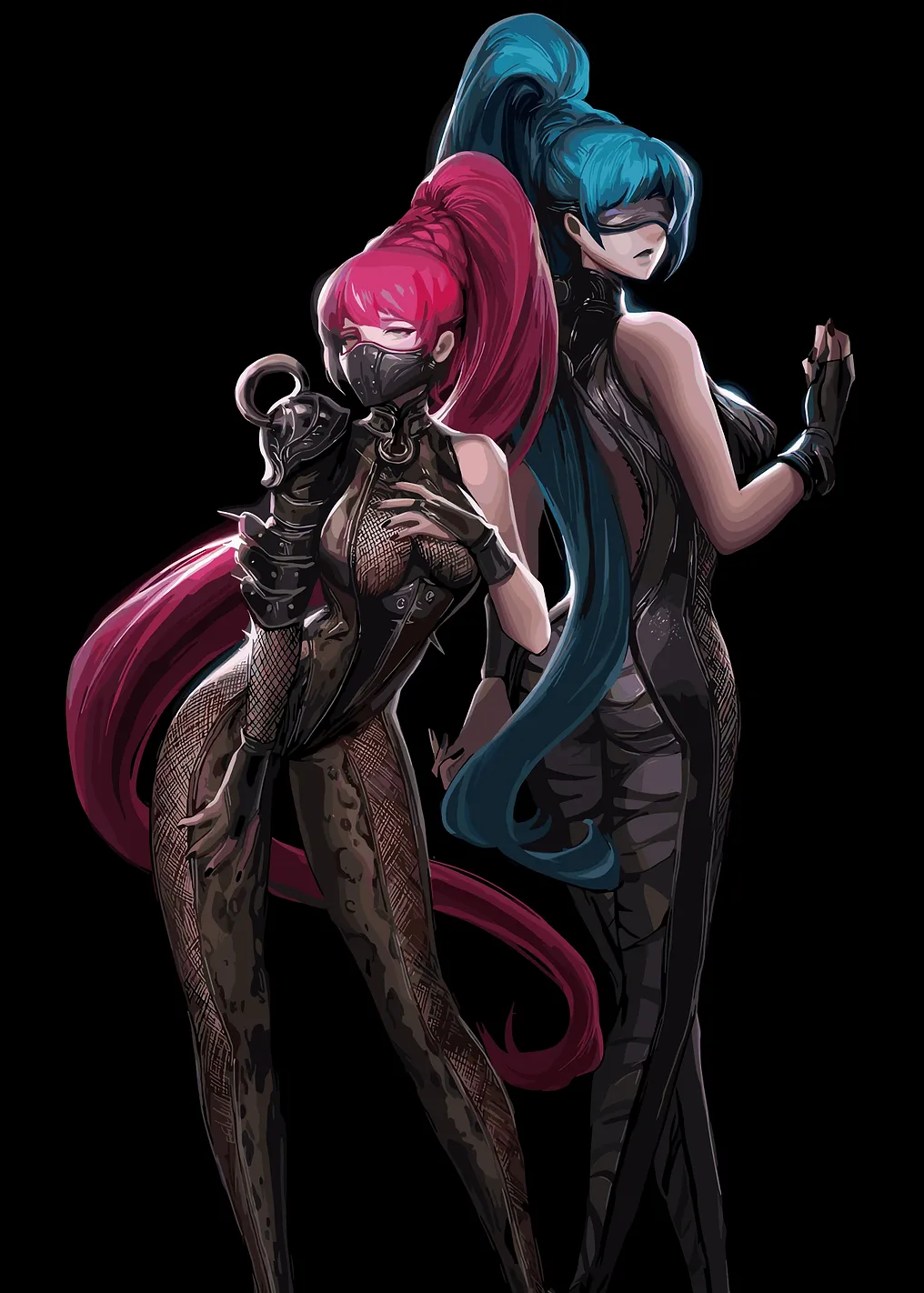Two Anime Women in Black Outfits