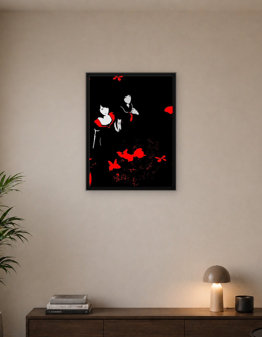 Two girls with red butterflies