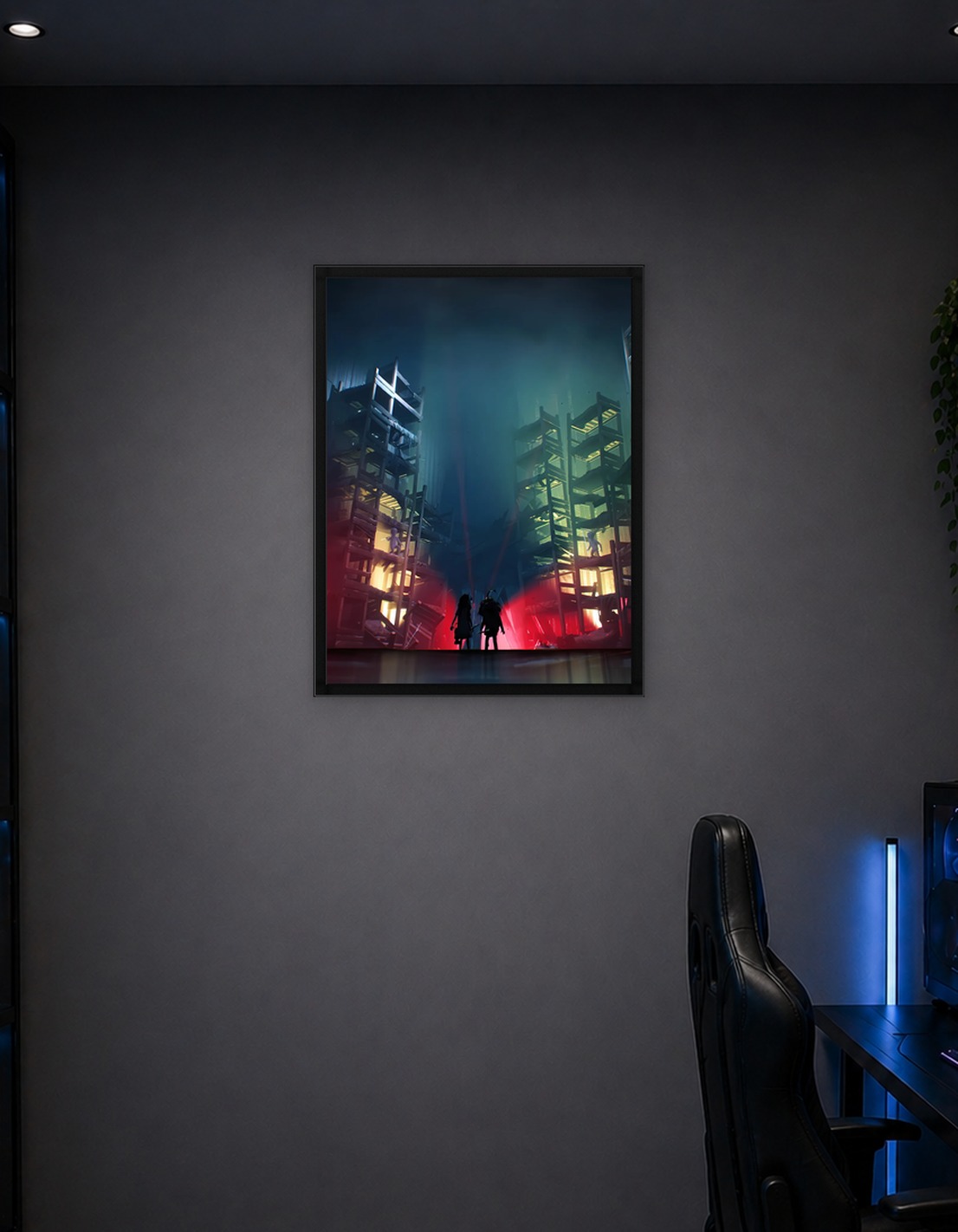 Two figures in a dystopian setting