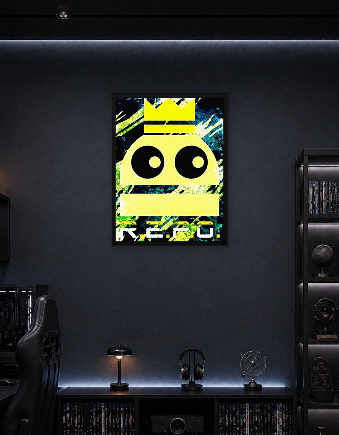Yellow Robot King with R.E.P.O. Text