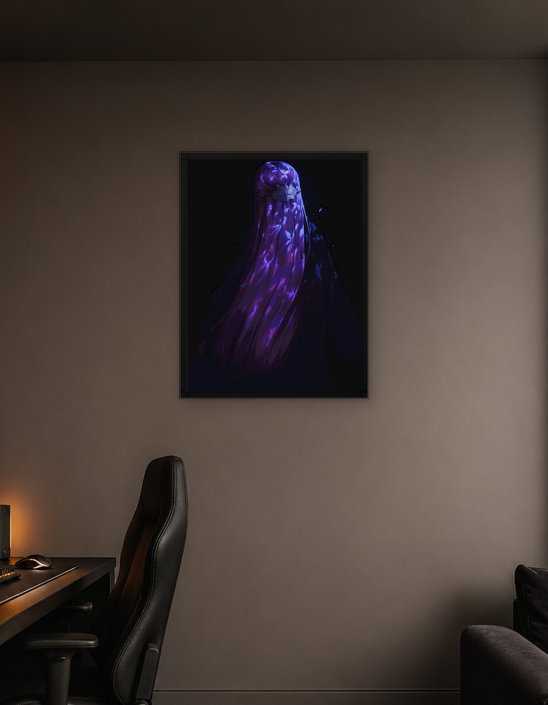 Woman with Purple Hair and Floral Pattern