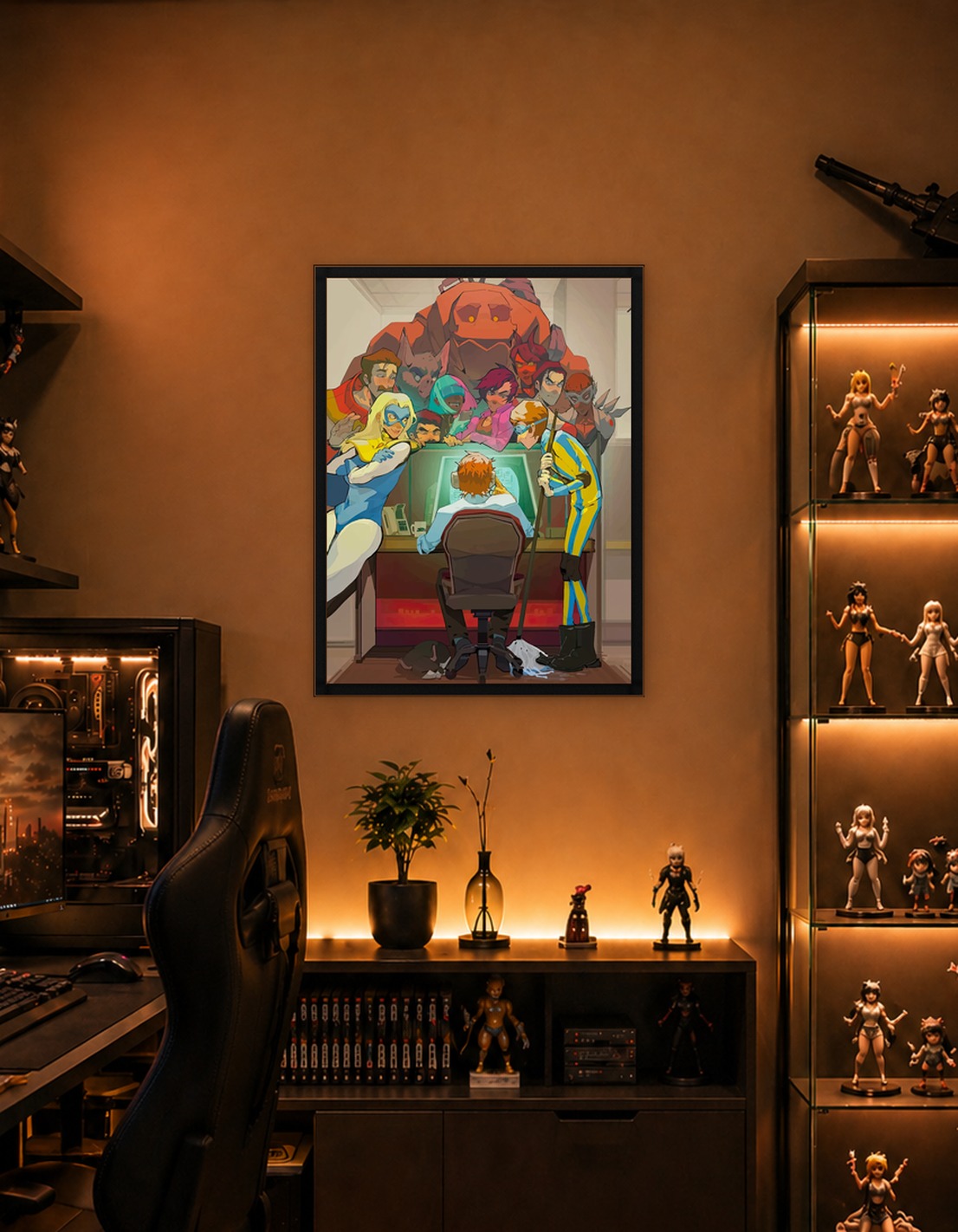 Superhero Team Around Computer