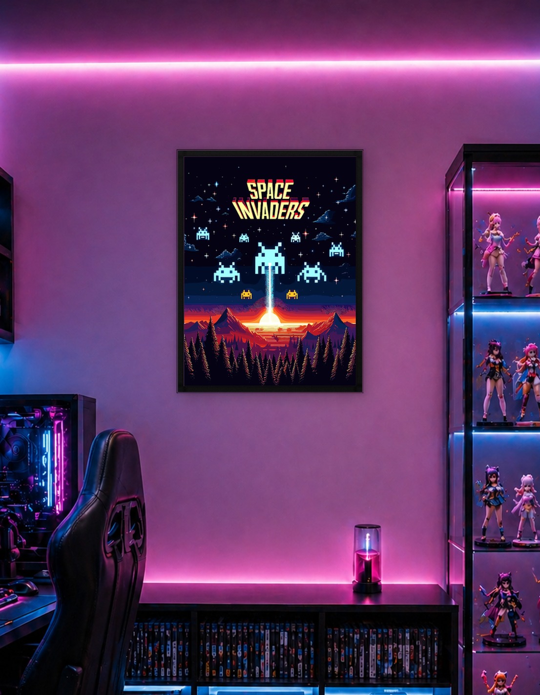 Space Invaders Retro Sunset Landscape