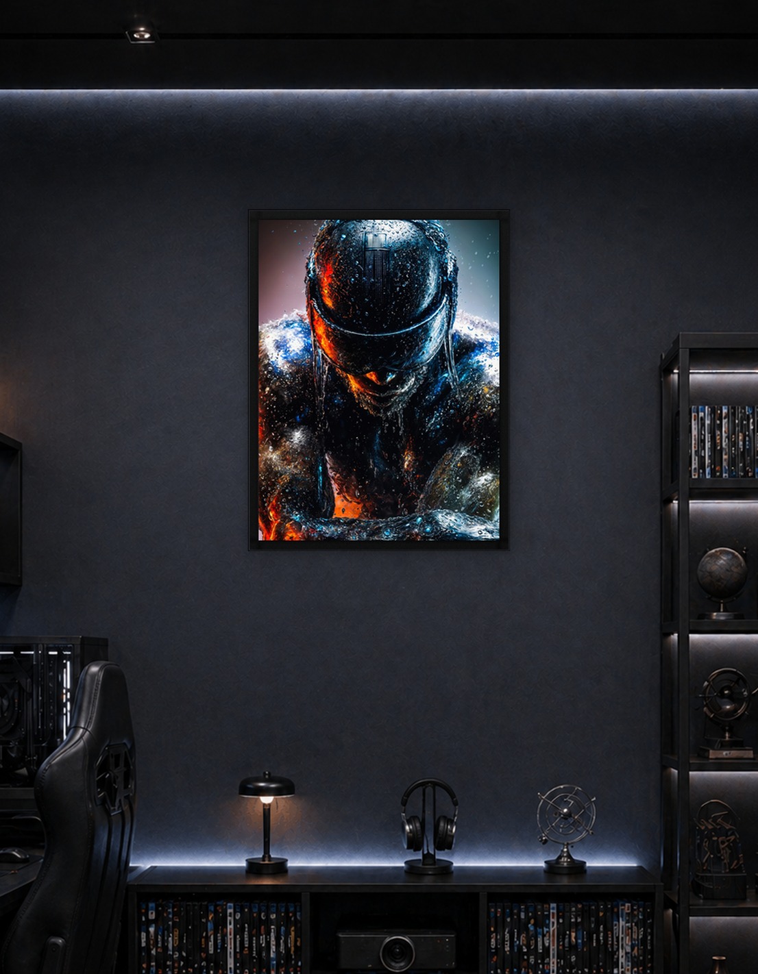 Wet Futuristic Cyberpunk Helmet Male Portrait