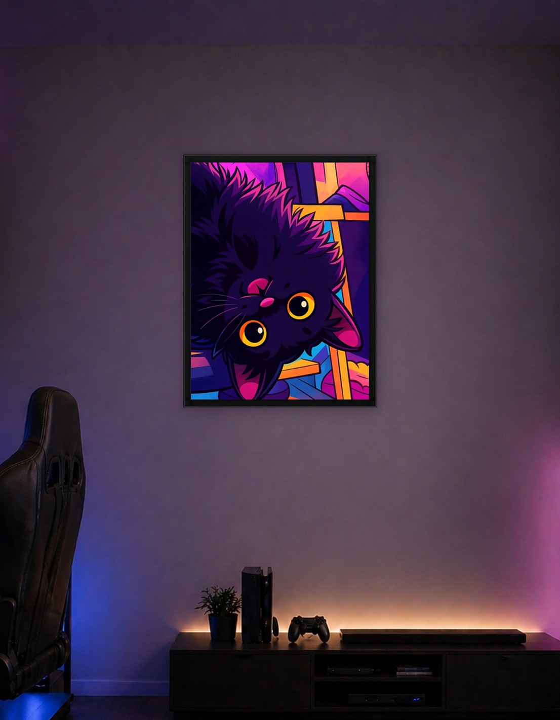 Upside Down Black Cat with Big Eyes