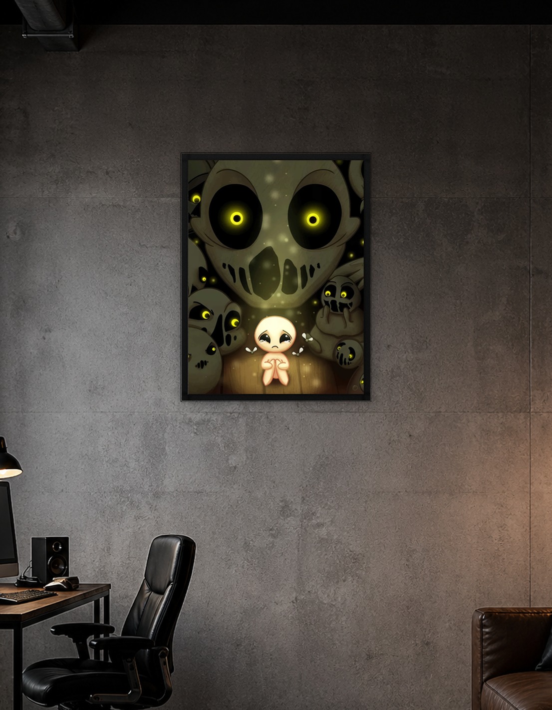 The Binding of Isaac Character Surrounded by Monsters
