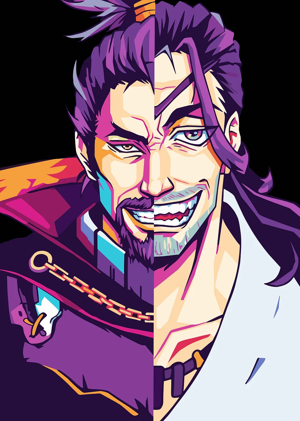 Split Portrait of a Samurai Warrior