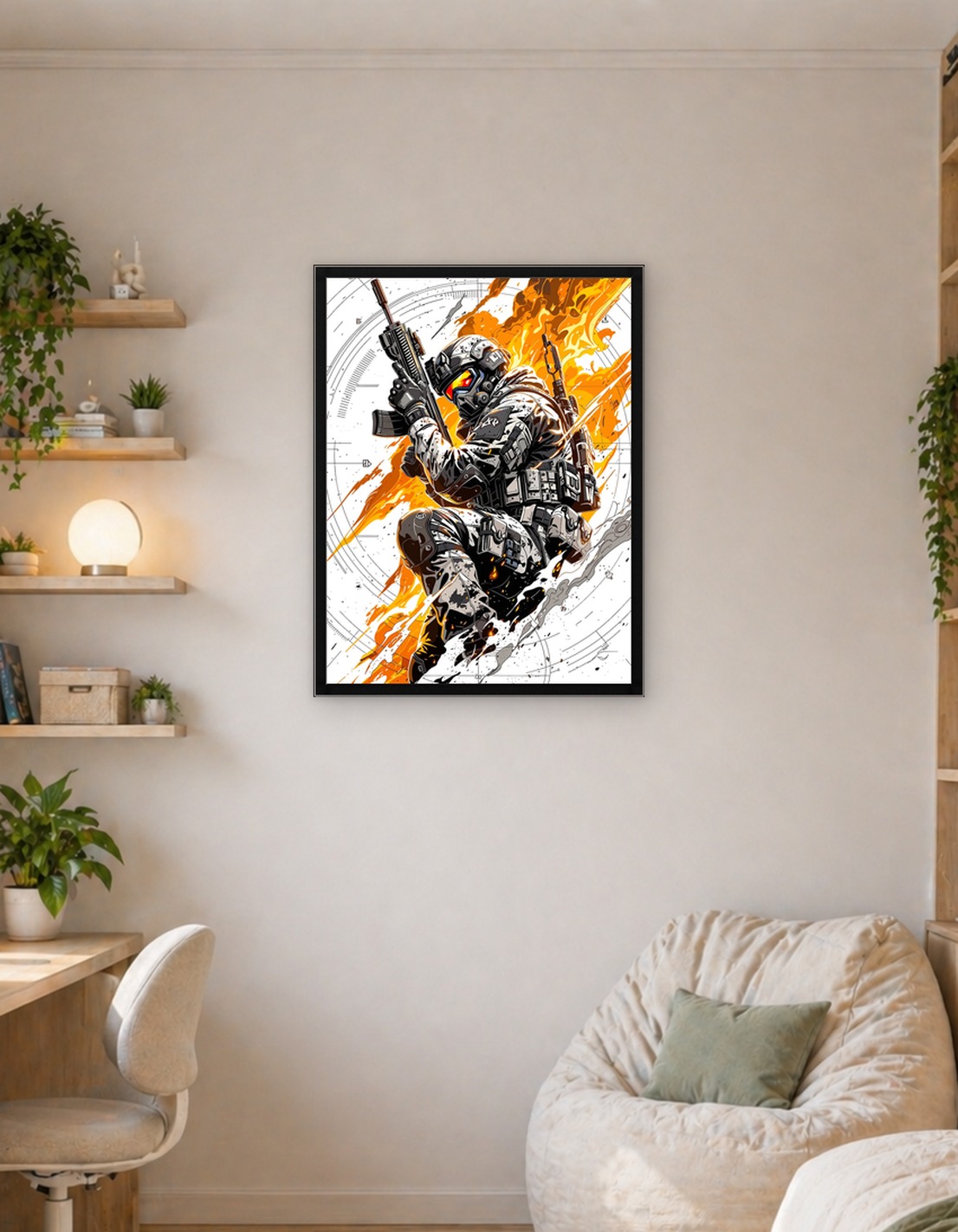 Soldier in Combat with Flames