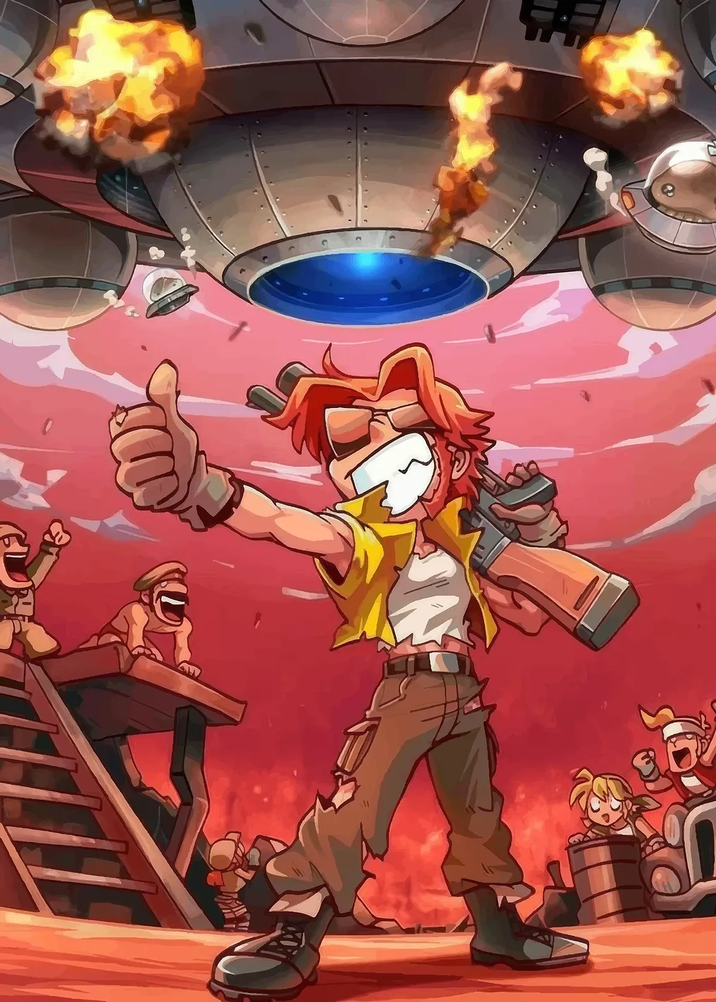Soldier giving thumbs up during alien invasion