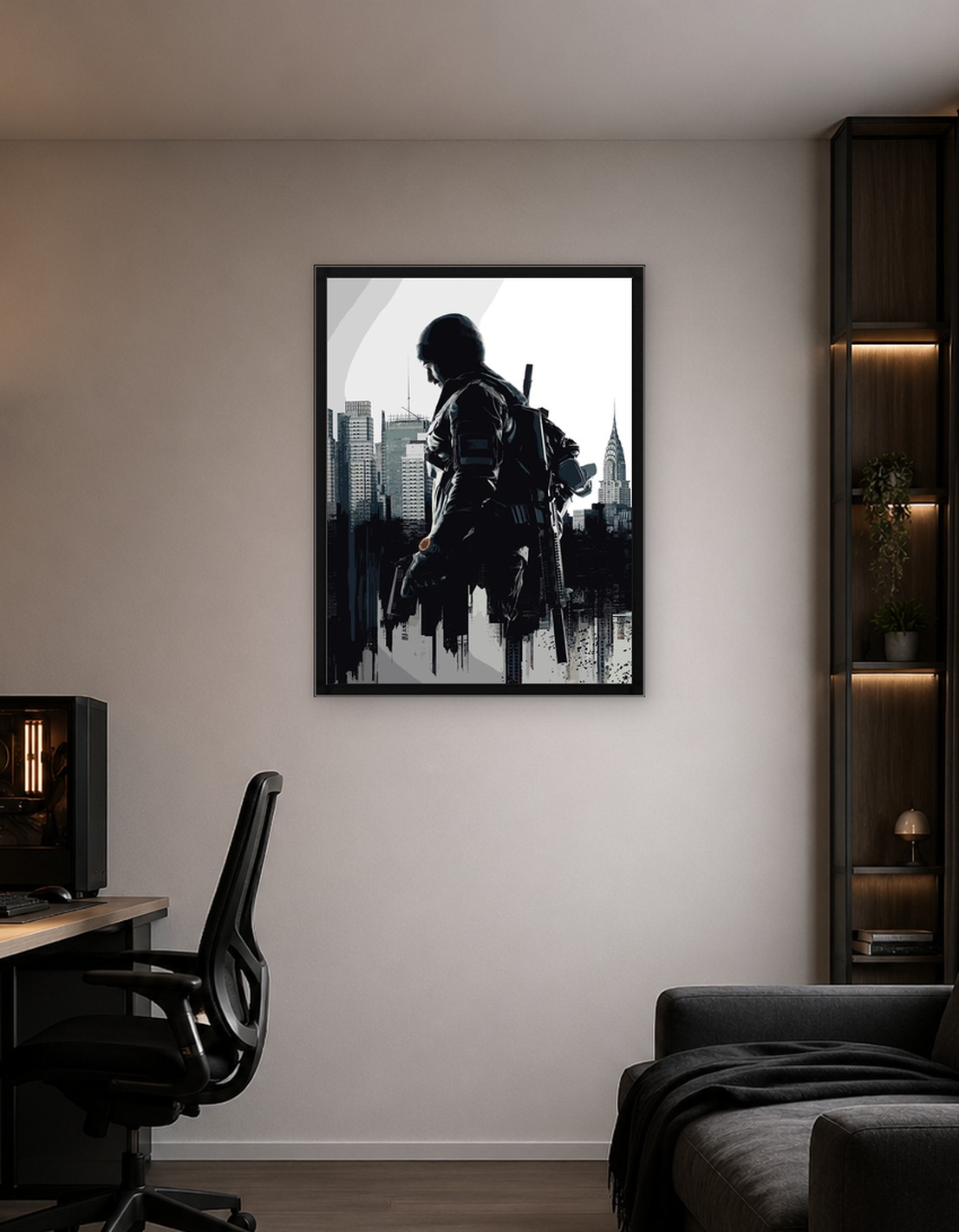 Soldier overlooking a city