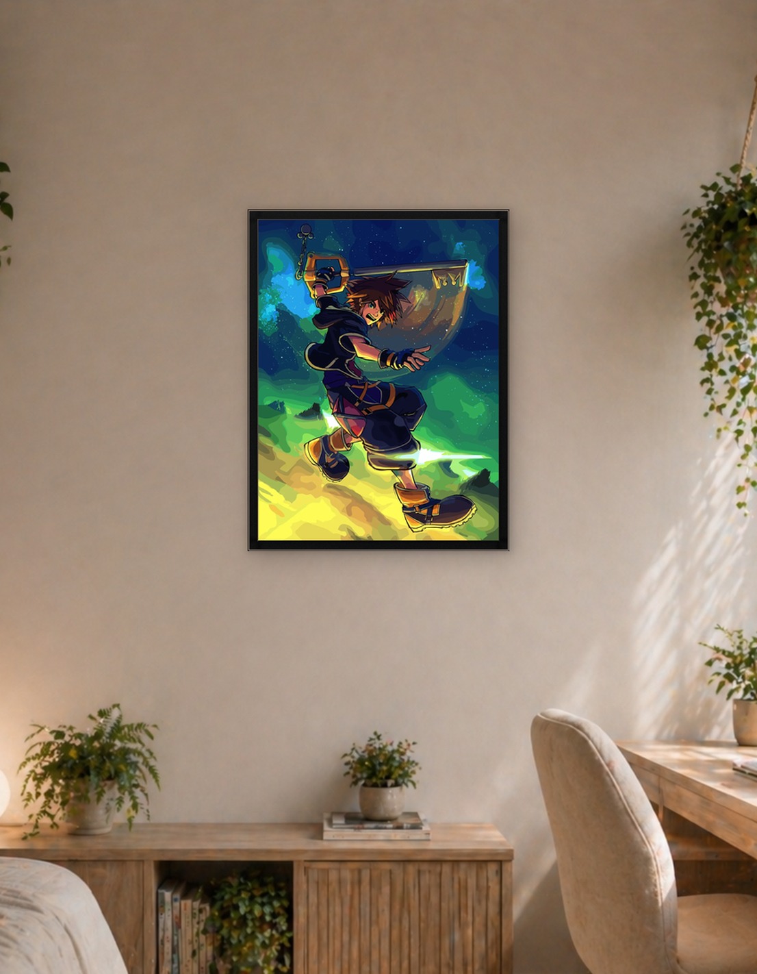 Sora with Keyblade in a Starry Sky