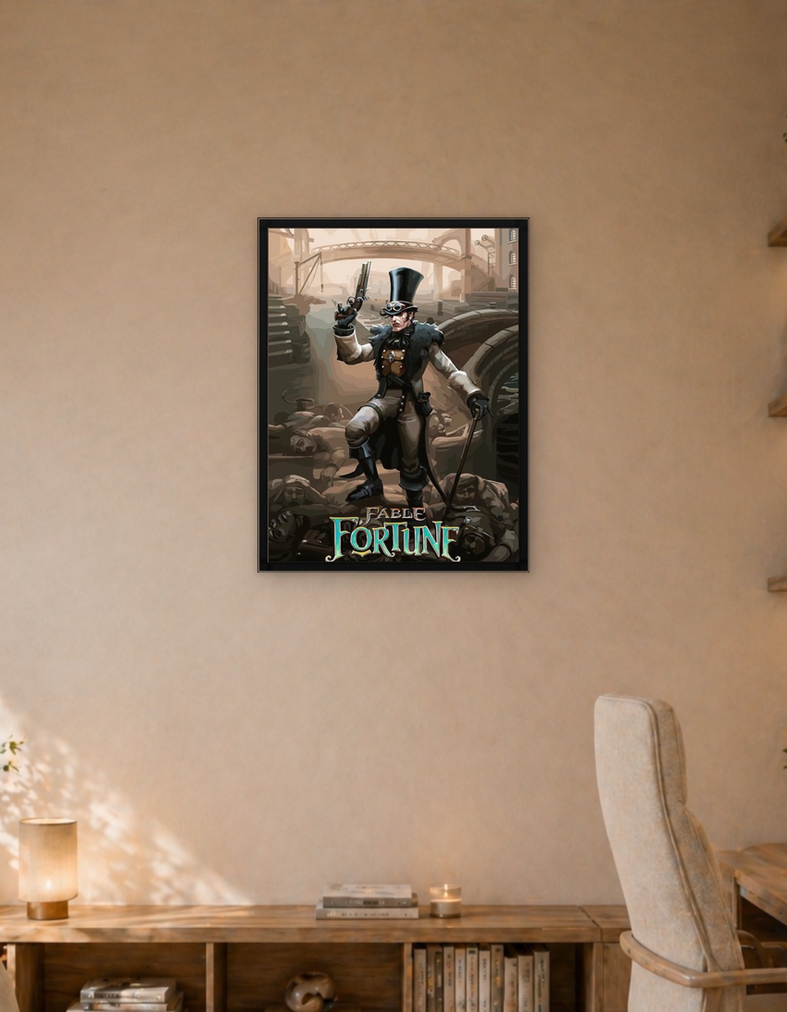 Steampunk character with gun and cane