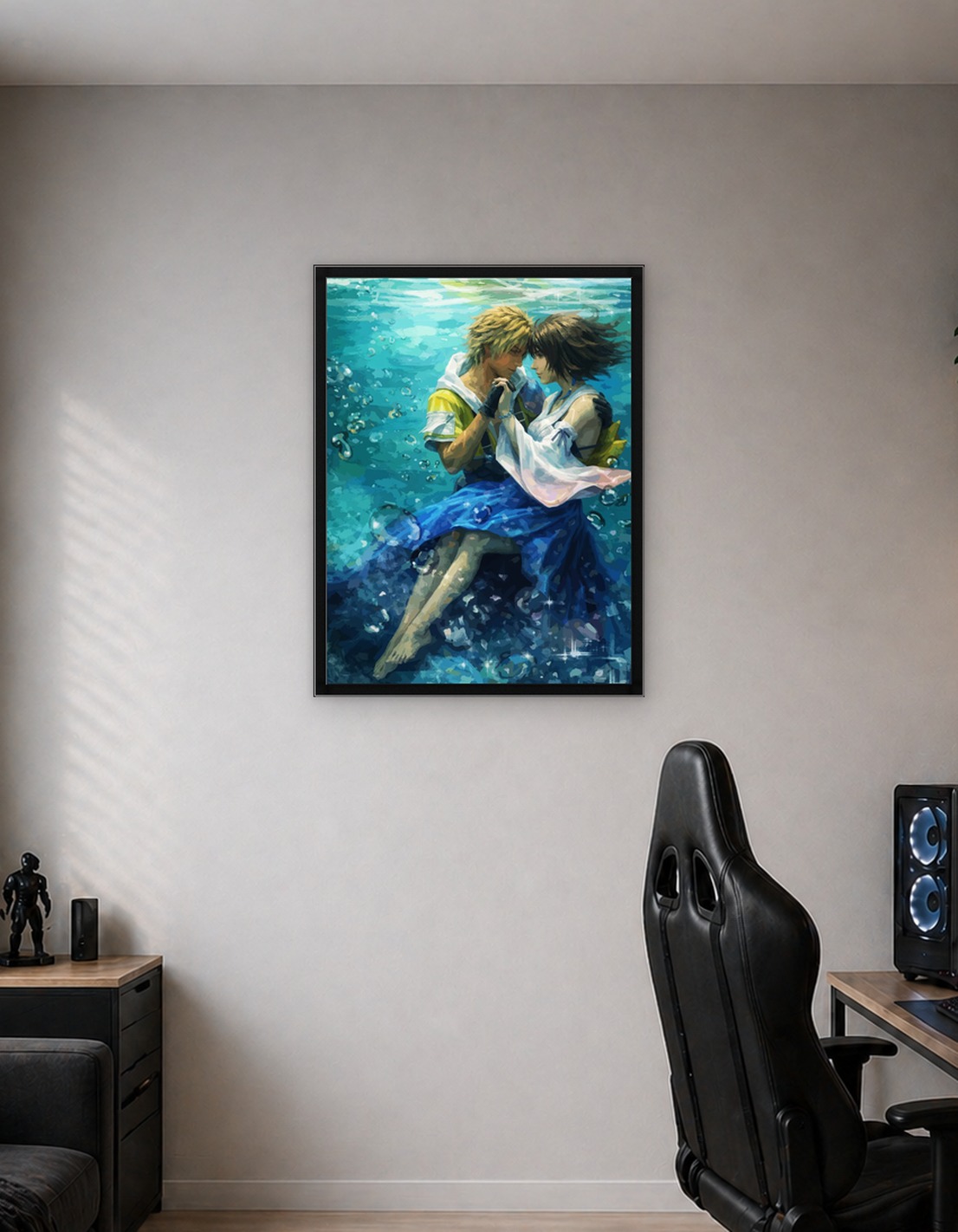 Tidus and Yuna underwater embrace