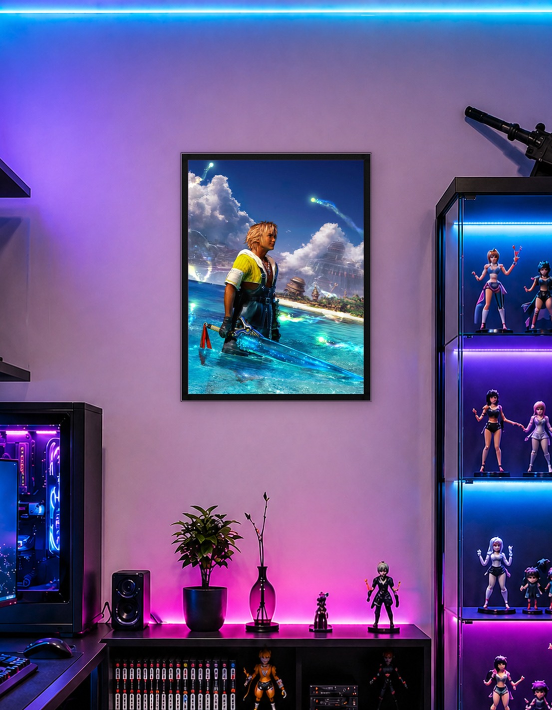 Tidus with a glowing sword in water