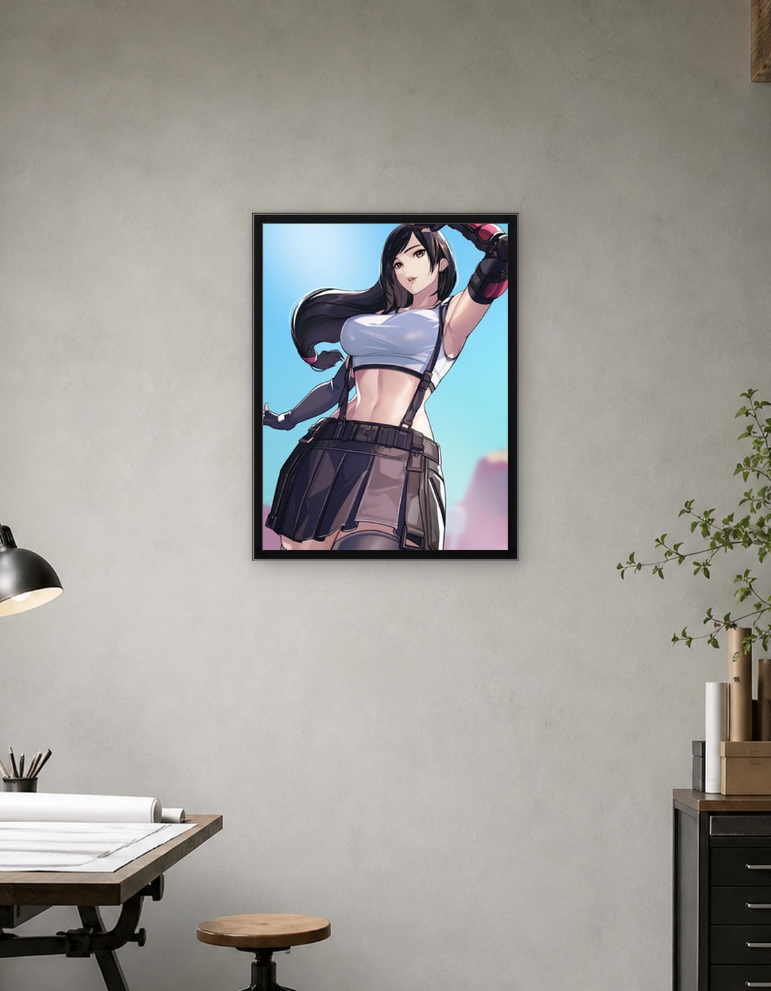 Tifa Lockhart in a white crop top and skirt