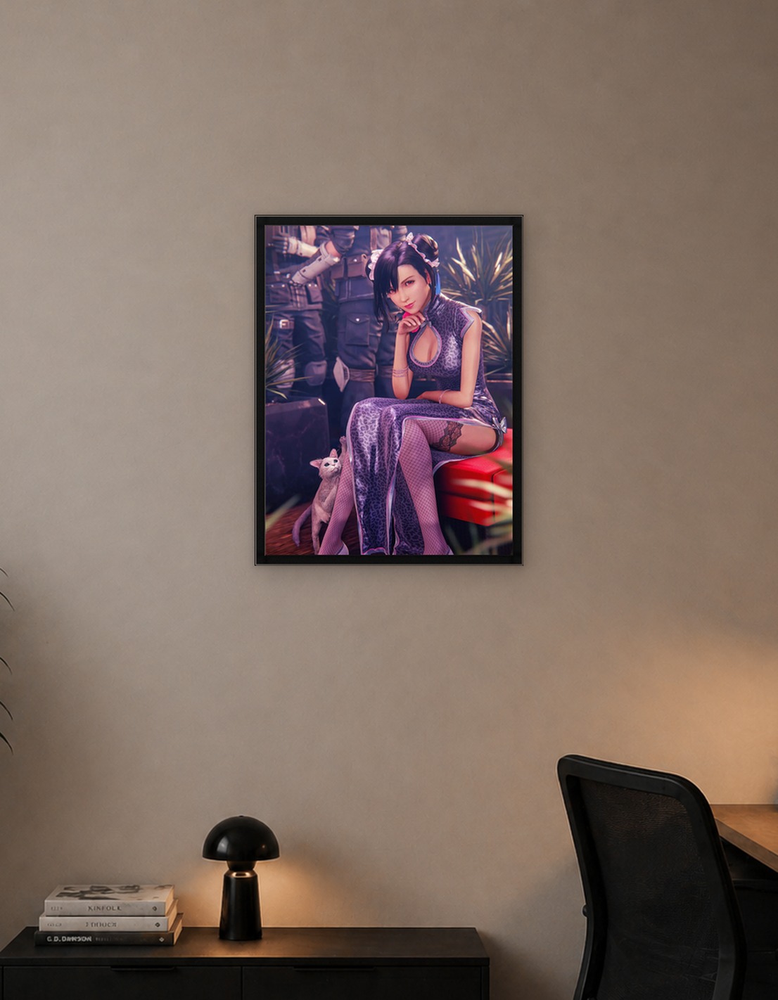 Tifa Lockhart in a Cheongsam with a Cat