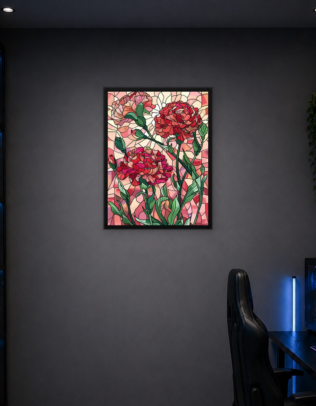 Stained Glass Carnation Floral Art