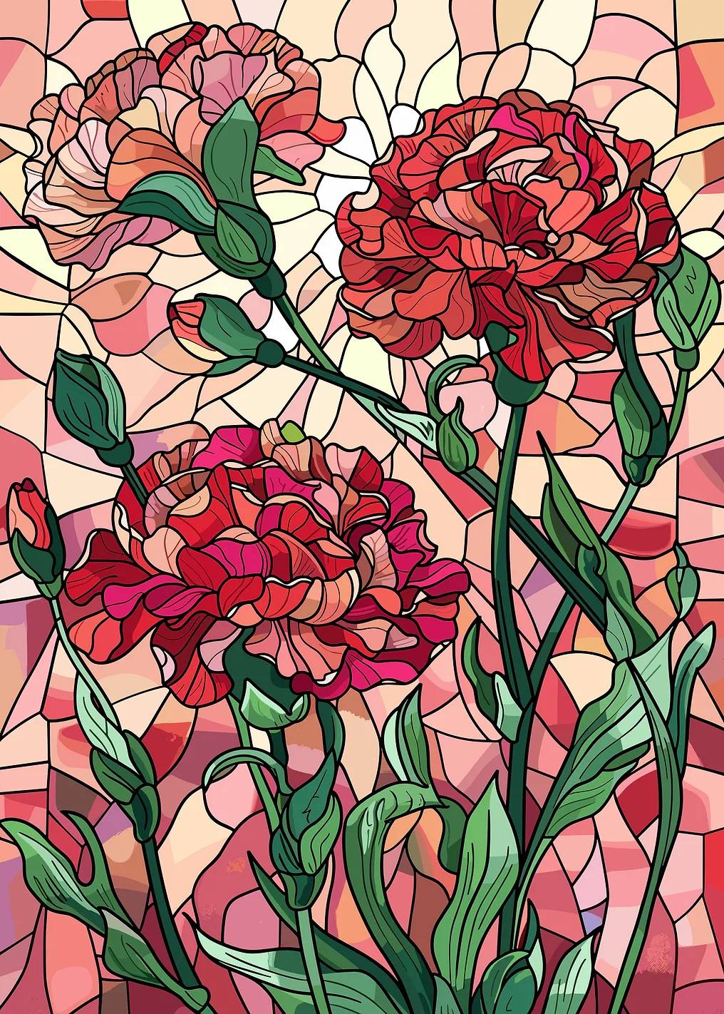 Stained Glass Carnation Floral Art