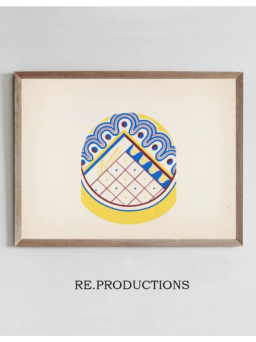 3 - D Study for Circular Box with Grid and Dotted Wavy Border in Blue, Red and Green