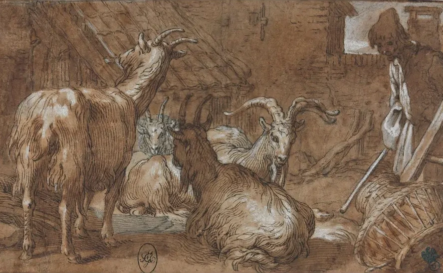 A Barnyard with Goats and a Goatherd