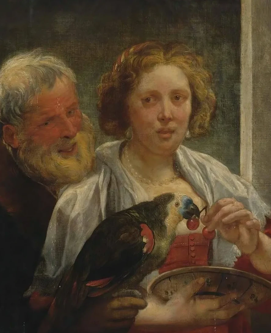 A Bearded Man And a Woman With a Parrot unrequited Love