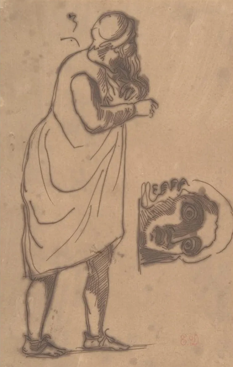 A Bearded Man, Standing, and a Classical Head