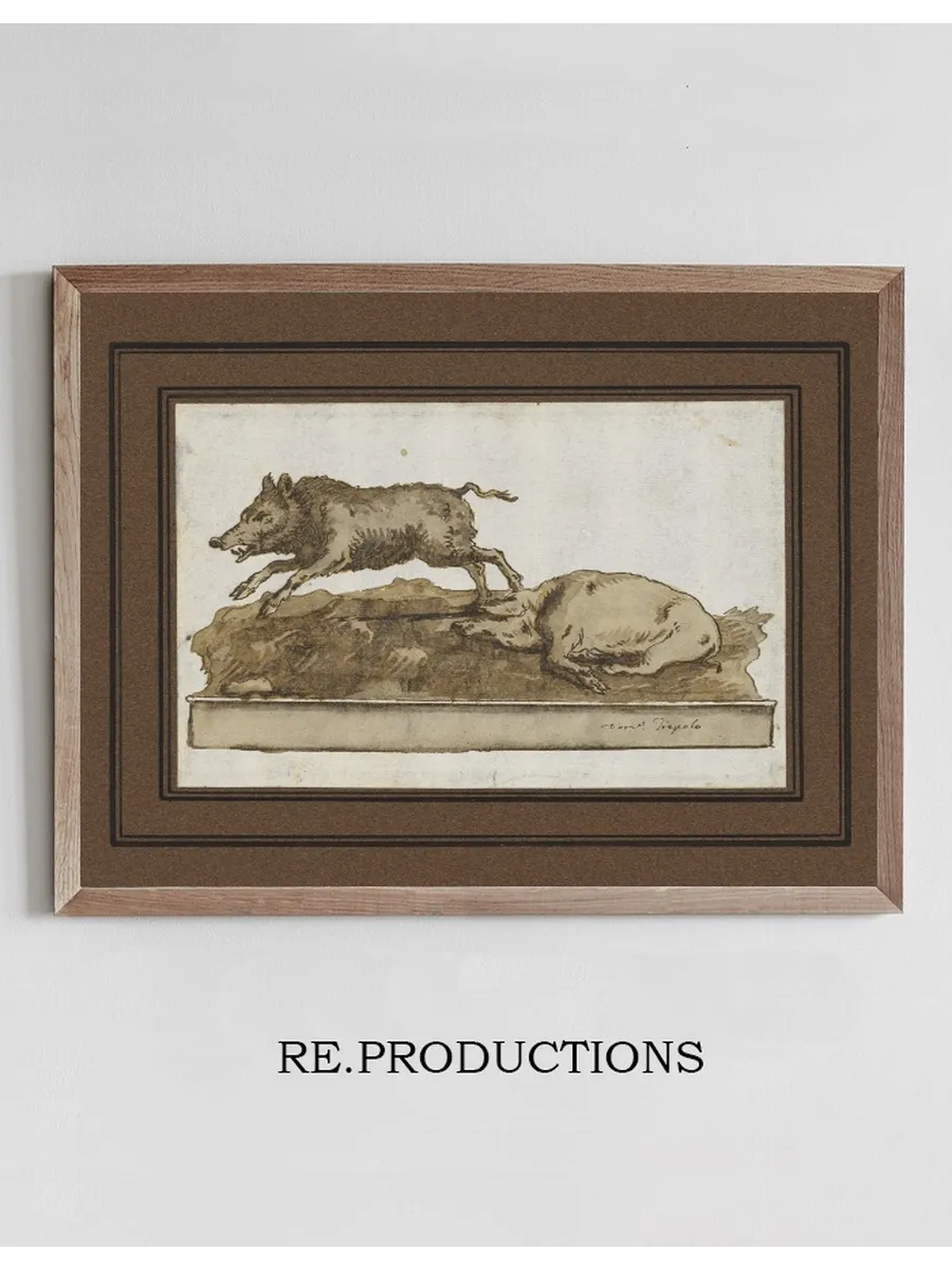 A Boar, Galloping to the Left, and a Sleeping Sow (on the Base)