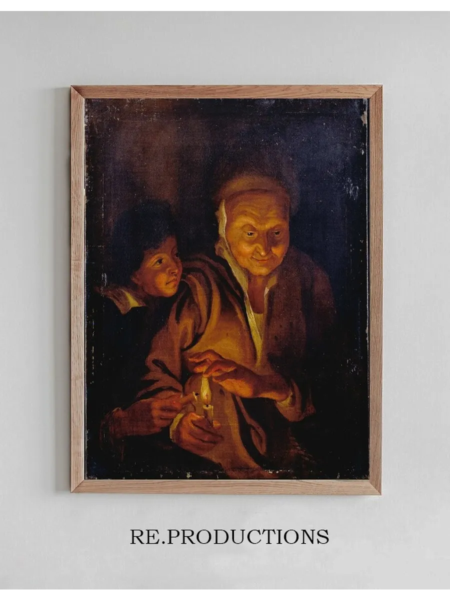 A Boy Lighting a Candle from One Held by an Old Woman