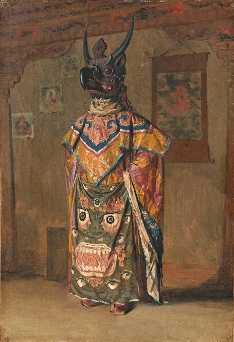 A Buddhist Lama at a Feast at Pemionchi Monastery. Sikkim