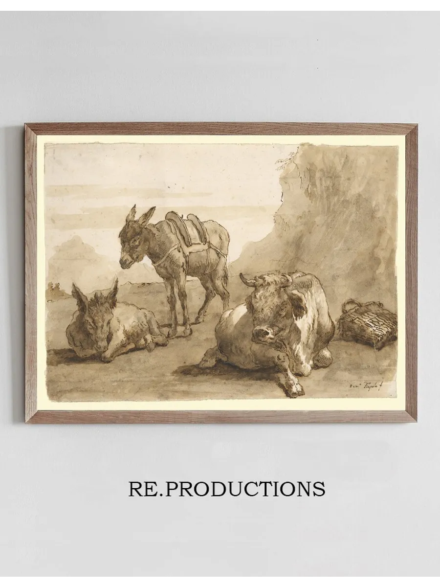 A Bull Lying Down, and Two Donkeys, in a Landscape