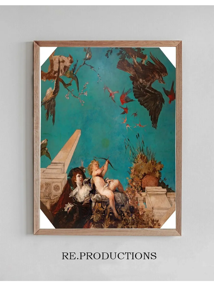 A Ceiling Painting, Society Lady With Cupid In A Garden Landscape