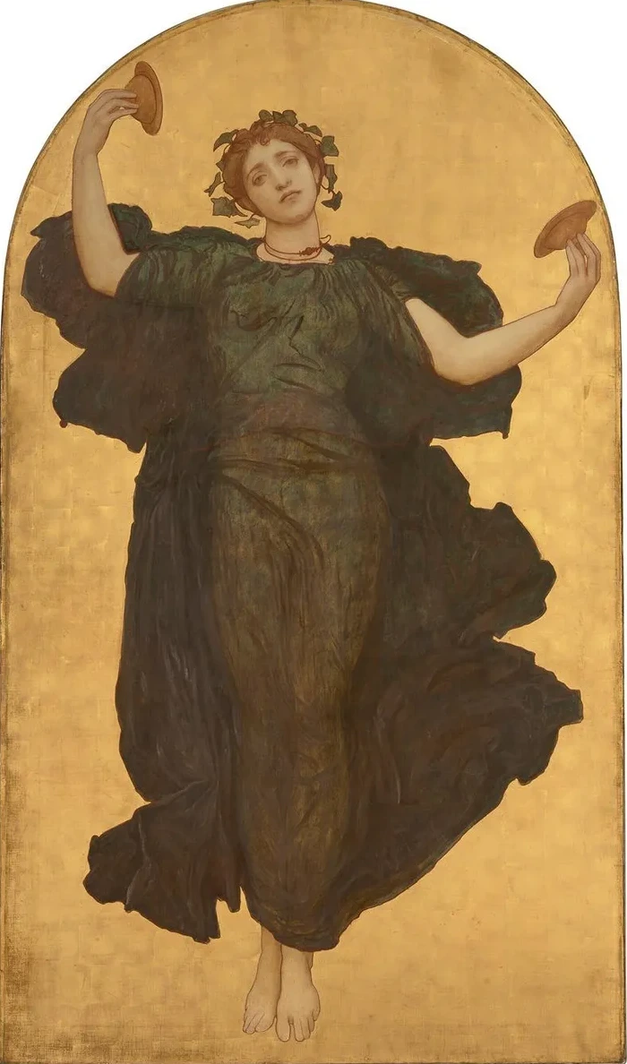 A Dancing Girl with Cymbals in a Green Robe