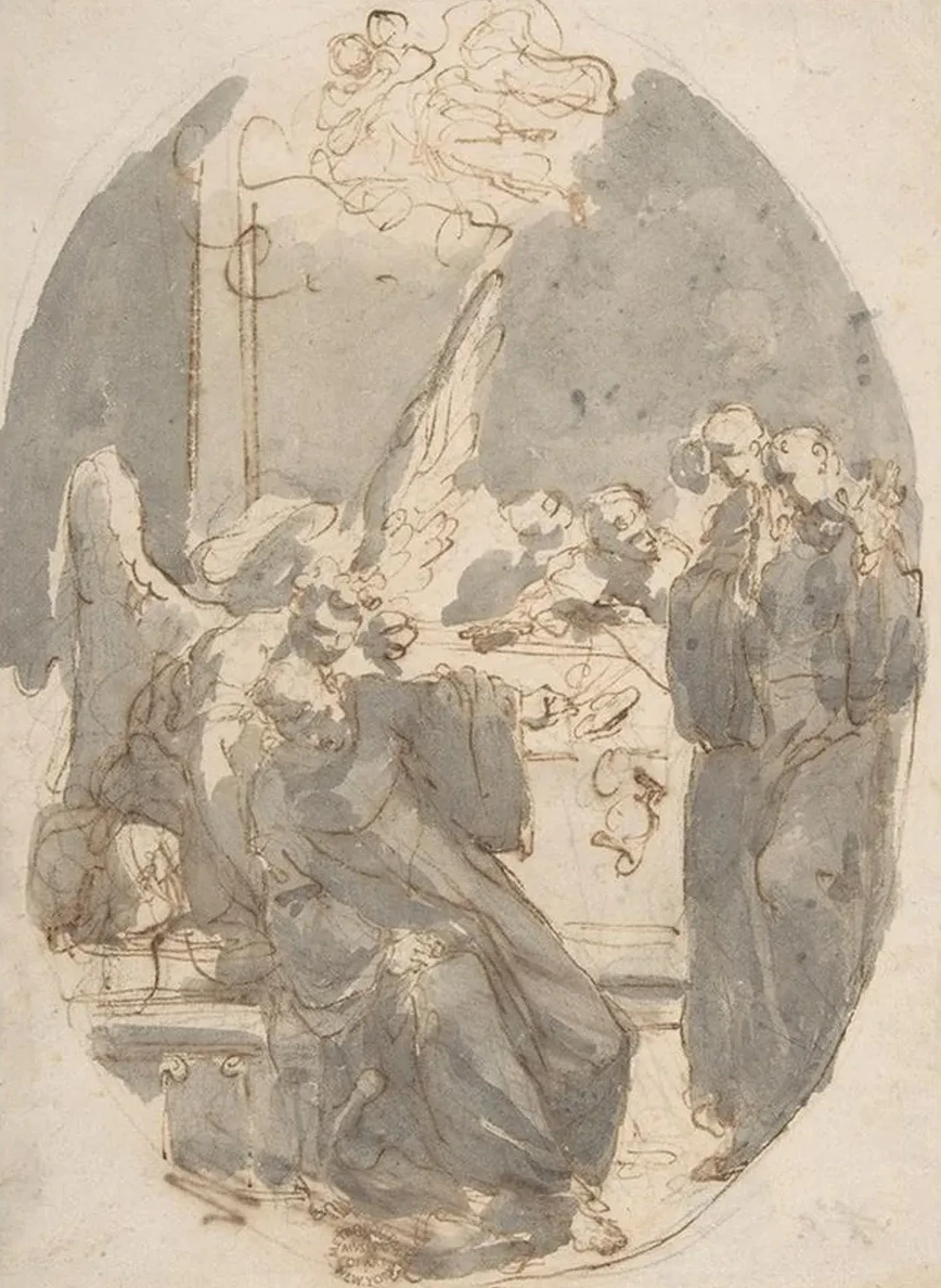 A Dying Ecclesiastic Supported by an Angel